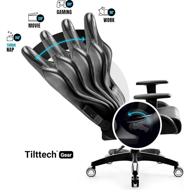 Diablo X-One 2.0 Gaming Stuhl für Kinder Gamer Chair Bürostuhl Schreibtischstuhl Verstellbare Armlehnen Ergonomisches Design Nacken/-Lendenkissen Wippfunktion Schwarz-Weiß Kids (S) – Bild 5