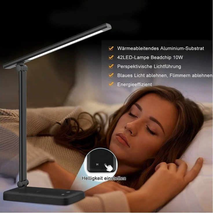 Fine Life Pro LED Schreibtischlampe LED Dimmbare Tischleuchte 15W Tischlampe, Augenschutz-Modus, LED fest integriert, USB-Anschluss – Bild 3