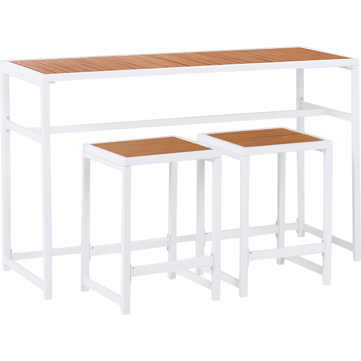 Gartenbar Set 2-Sitzer AVETRANA Metall Braun Weiß