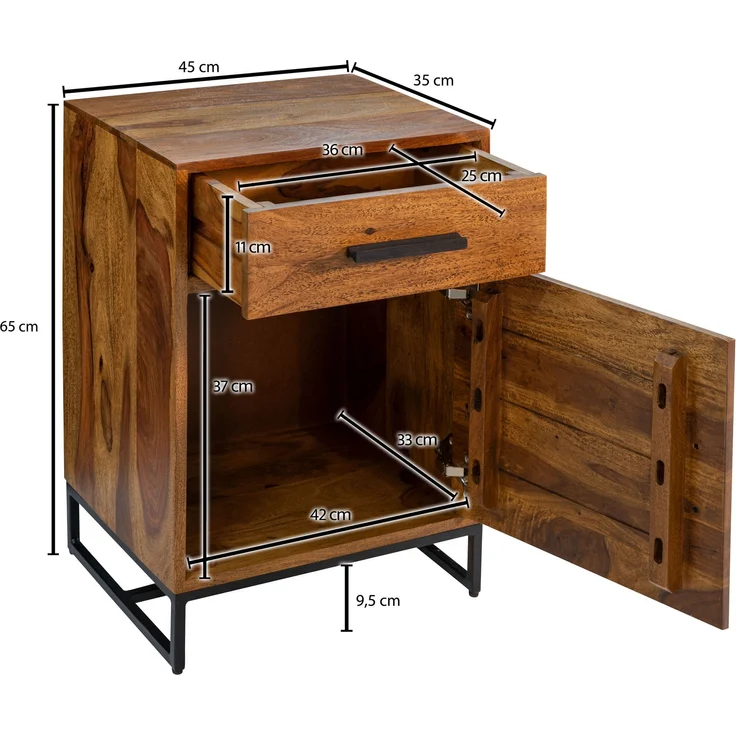 FINEBUY Nachttisch FB86252 (45x35x65 cm Massivholz Metall, Industrial), Nachtkästchen mit Schublade, Nachtkonsole Modern – Bild 3