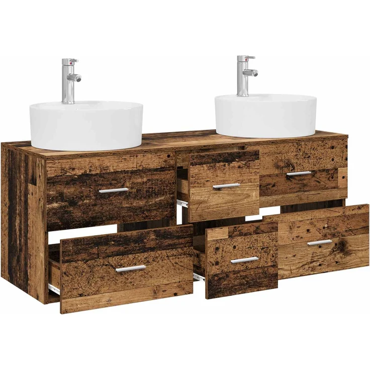 vidaXL Badezimmerschrank-Set 3 stk. Altholz 129 x 44,5 x 82 cm 3405889 – Bild 3
