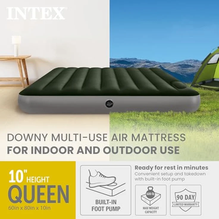 Intex Dura-Beam Standard Series Downy Luftbett mit integrierter Fußpumpe, Queen, Grün, 152 x 203 x 25 cm – Bild 3