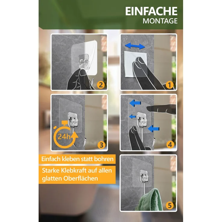 Lindenstein Transparente Klebehaken 10er-Set – 180° drehbar, bis 15 kg, ohne Bohren – Bild 6