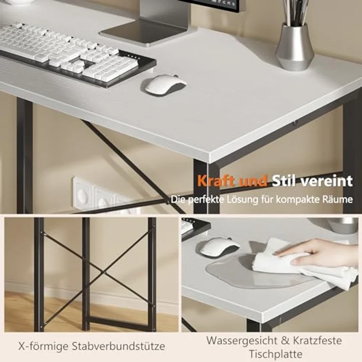 Sweetcrispy Schreibtisch, Kleiner Tisch 80 x 50 x 75.4cm (31in), Computertisch Metallgestell‌, Bürotisch für Arbeitszimmer, Schlafzimmer, Wohnzimmer, Study Table Desk, Weiß – Bild 5