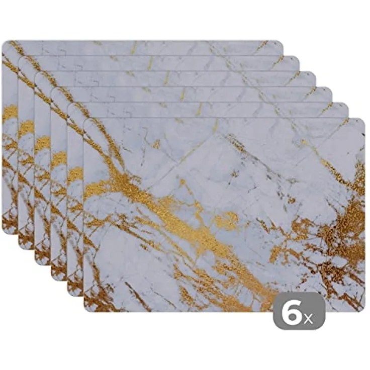 MuchoWow Platzset Marmor - Gold - Weiß - Luxe - Marmoroptik/print - Glitzer, (6-St), Platzsets, Tischset, Abwaschbar, Tischsets, Platzdeckchen