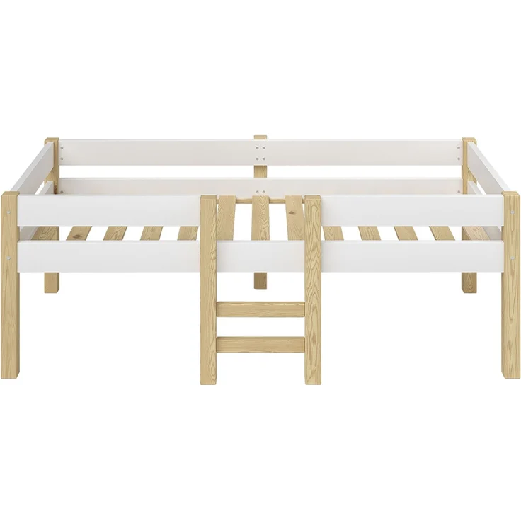 Bellabino 'Aspy' Halbhochbett 90x200 cm mit Matratze, weiß, Kinderbett mit Rausfallschutz und Lattenrost, Hochbett mit Leiter – Bild 9