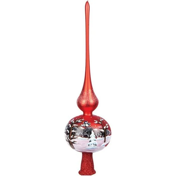 IMPULS Christbaumspitze, Christbaumspitze Glas mit Winterlandschaft Motiv 35cm rot