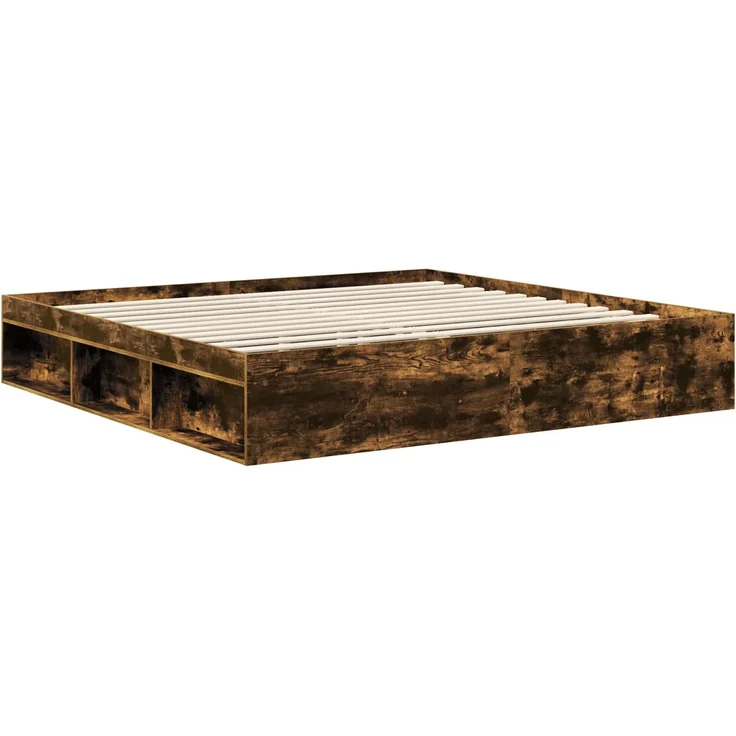 vidaXL Bettrahmen Geräucherte Eiche 200 x 200 cm Massives Kiefernholz 3412447 – Bild 4