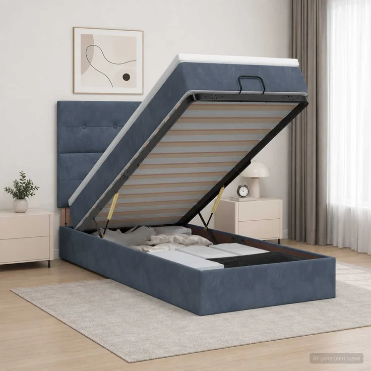 vidaXL Ottoman-Bett mit Matratze und LED Dunkelgrau 90 x 200 cm Samt 3458278 – Bild 4