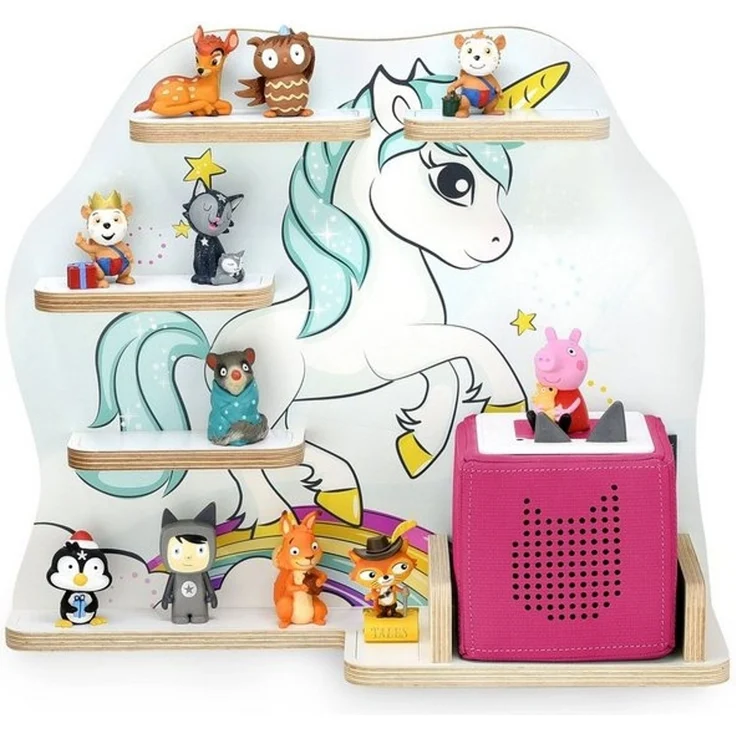 stadtecken Holzregal für Musikbox I passend für die Toniebox und ca. 35 Tonies I Perfekte Aufbewahrung im Kinderzimmer I zum Aufstellen oder Aufhängen (Einhorn) – Bild 4