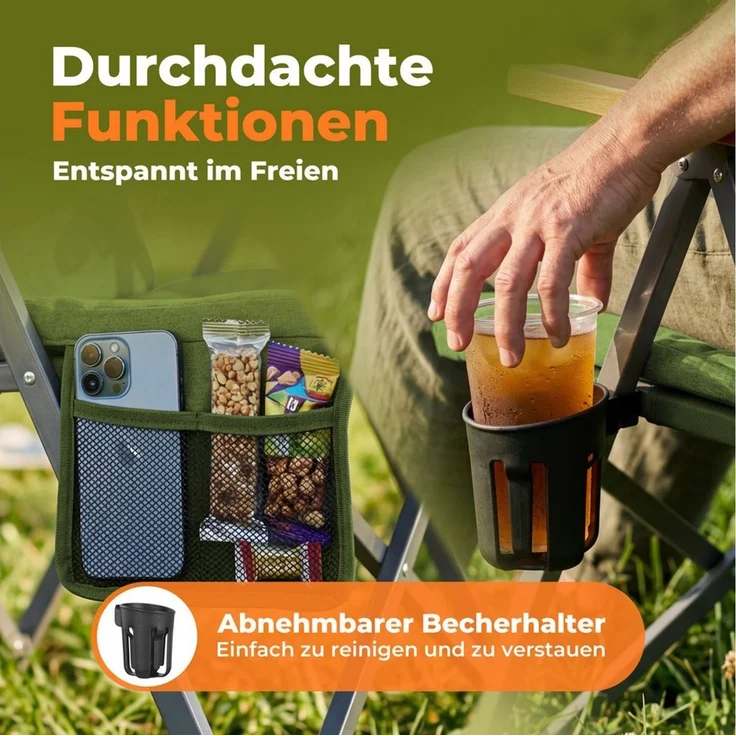 HOMECALL Campingstuhl Faltbar Hochlehner Luxus Klappstuhl mit 4,5cm Dicke Gepolstert (150kg Belastbar mit 4 Positionen Verstellbar Angelstuhl, 2 St), für Garten Balkon Wohnmobil – Bild 3