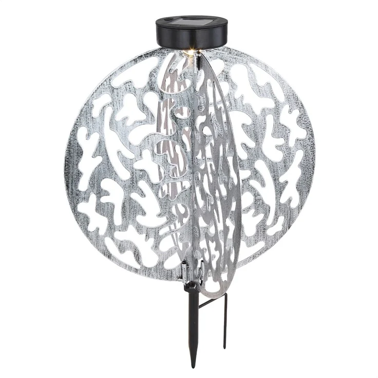 Solarleuchte Garten Rund Silber Solarlampe Außen Leuchte Solar mit Pflegetuch – Bild 4
