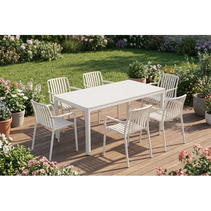 KAWOLA Gartenmöbel Set MIAVA 7-tlg. Aluminium cremefarben x x cm – Bild 1