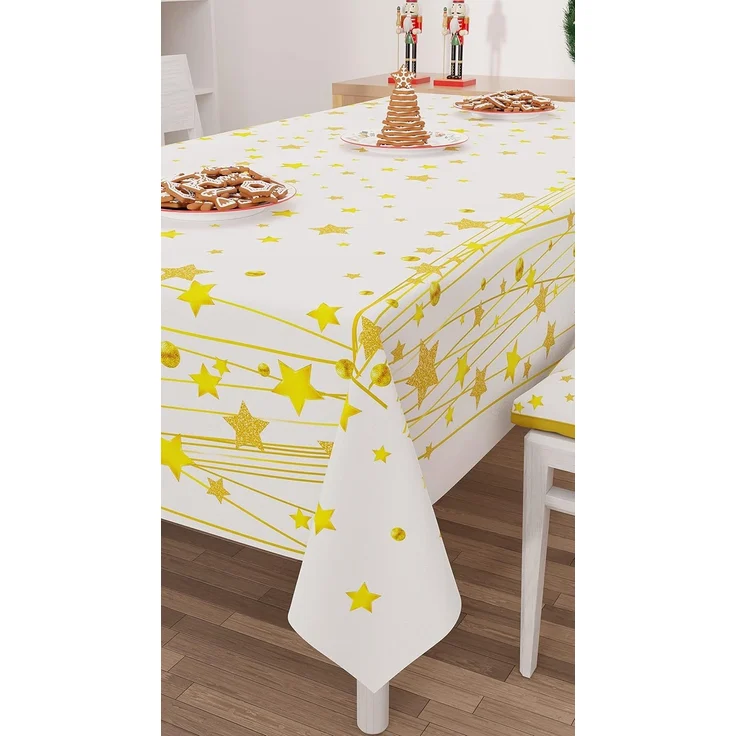 PETTI Artigiani Italiani - Tischdecke für Weihnachten, schmutzabweisend, rechteckig, für Weihnachten, Küche, Design Gold Stars X12, Sitzer (140x240 cm), 100% Made in Italy – Bild 6