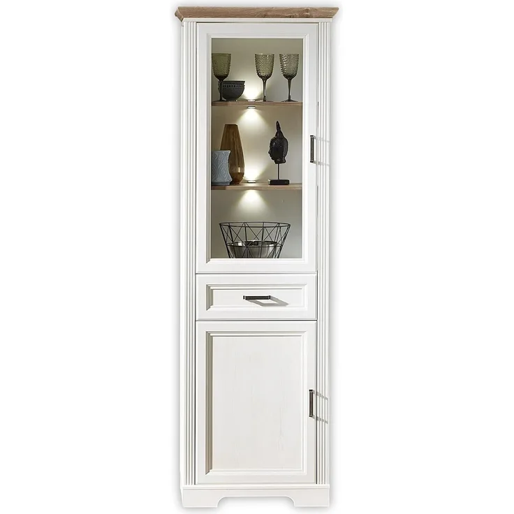 Vitrine JASMIN 1-türig - Landhausstil Pinie weiß mit Beleuchtung