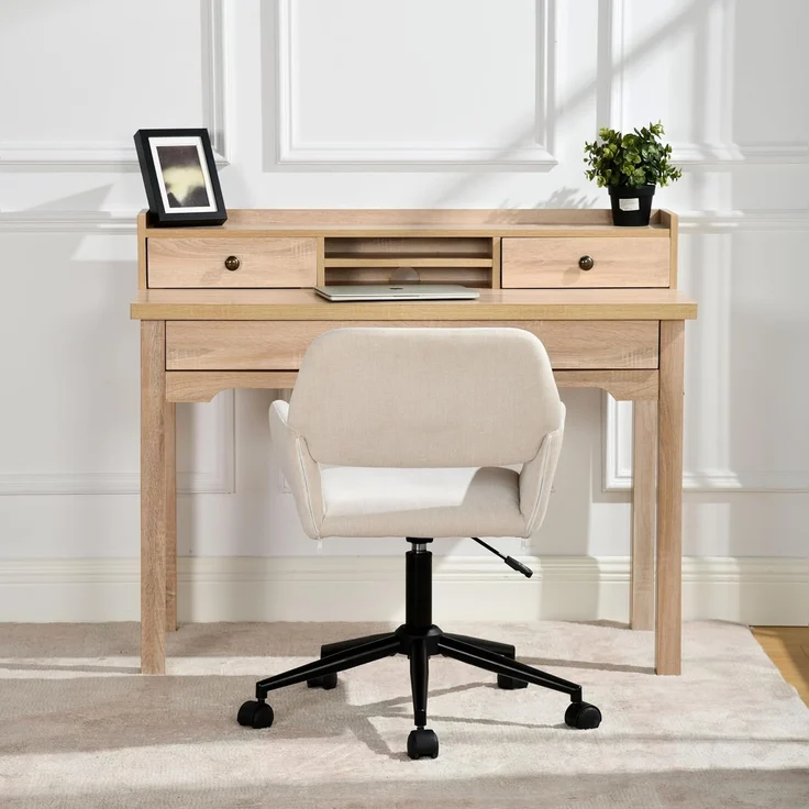 39F FURNITURE DREAM Skandinavischer Bürostuhl aus Stoff, beige, drehbar, höhenverstellbar und 5 Rollen für Kinder, die zu Hause Arbeiten, 56,5 x 57,5 x 75-85 cm – Bild 7