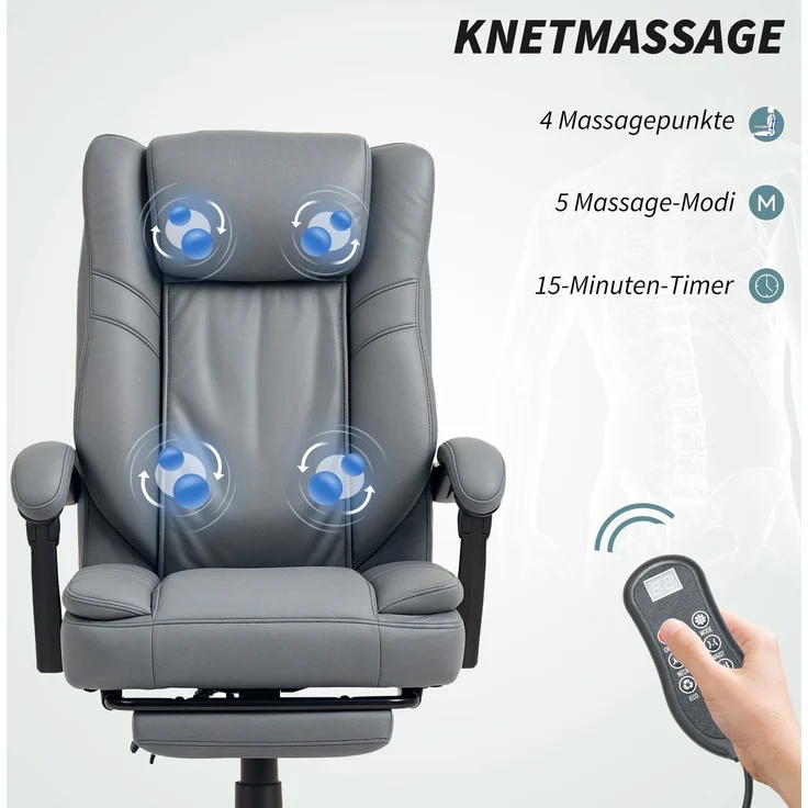 MELAYR, Bürostuhl mit Massagefunktion, 69 x 64 x 120 cm, Grau – Bild 6