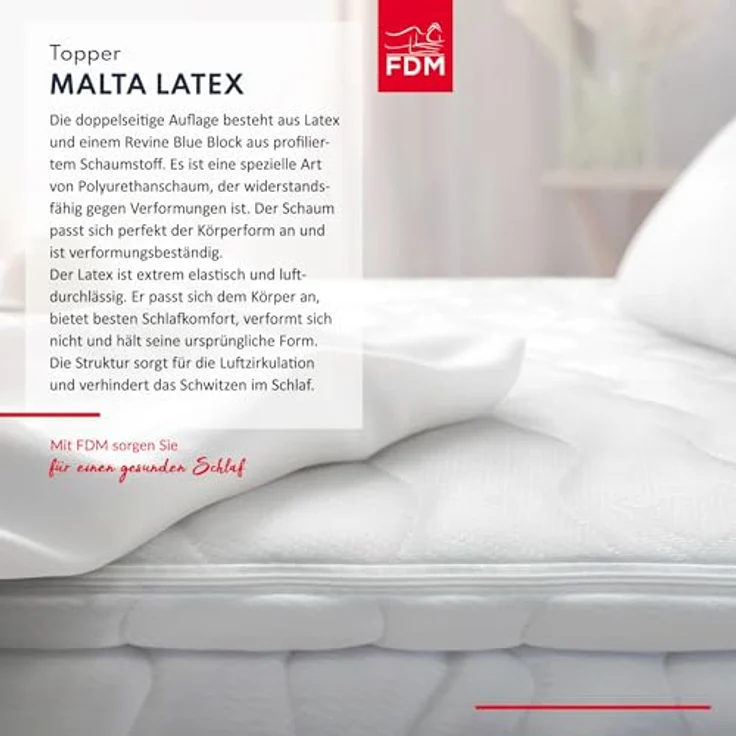 FDM Topper MALTA, Matratzenauflage 100x200 cm mit 8 cm Latex, antiallergischer Bezug H2 H4 – Bild 3