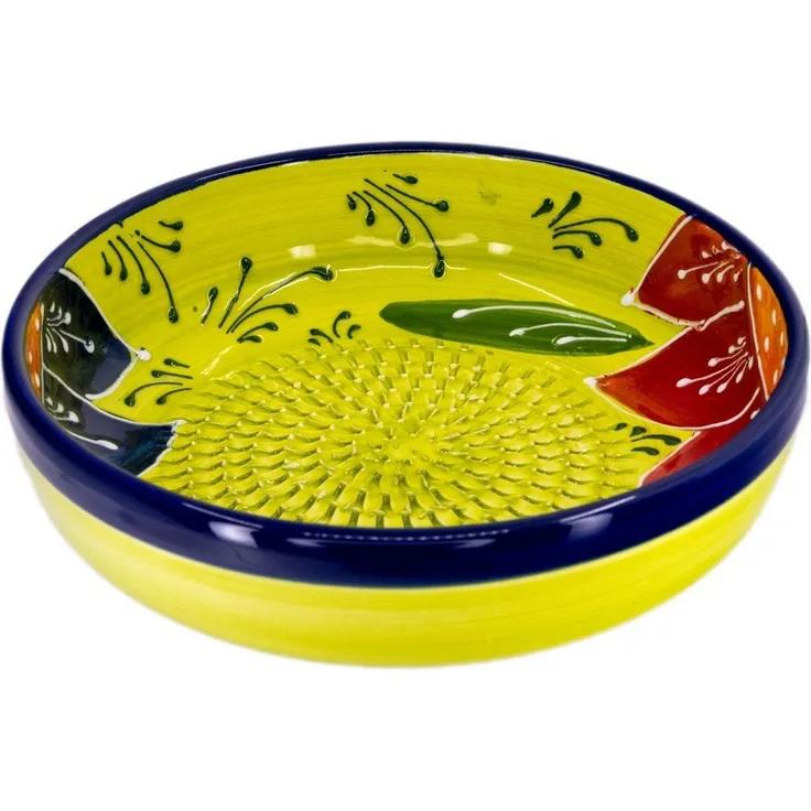 Kaladia Multireibe Reibeschüssel in Grün & Blumen, Keramik, handbemalte Küchenreibe - Made in Spain