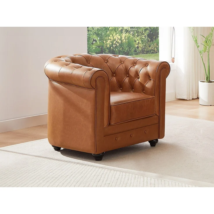 Vente-unique - CHESTERFIELD - Sessel mit gerader Rückenlehne - Holz, Platte - Holz - Camel - 82 x 78 x 72 cm – Bild 3