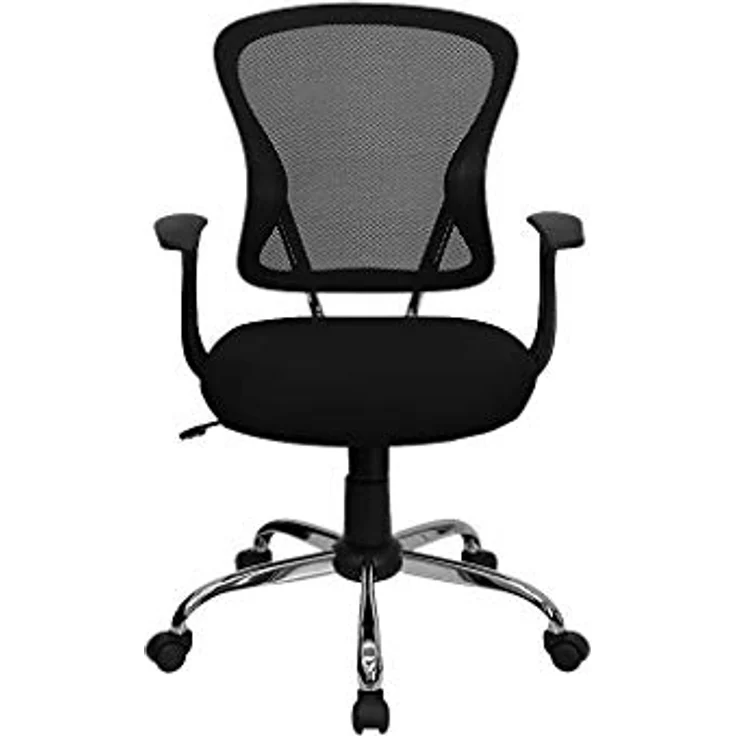Flash Furniture Arbeitsstuhl, mittelhohe Rückenlehne, Netzmaterial, drehbar, mit Chrombasis und Armlehnen, schwarz, 74 x 61 x 28 cm – Bild 2