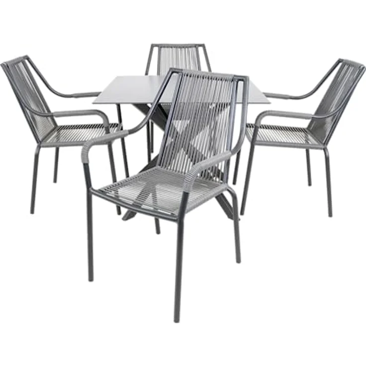 Ambia Garden Gartentisch, quadratisch, 90x90 cm, grau-schwarz, Metall mit Glasplatte, X-Form – Bild 10