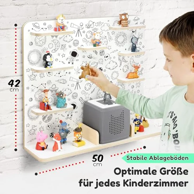 stadtecken Holzregal für Musikbox I Geeignet für die Toniebox und ca. 50 Tonies I Perfekte Tonie Aufbewahrung im Kinderzimmer I Zum Aufstellen oder Aufhängen (Space, Groß) – Bild 3