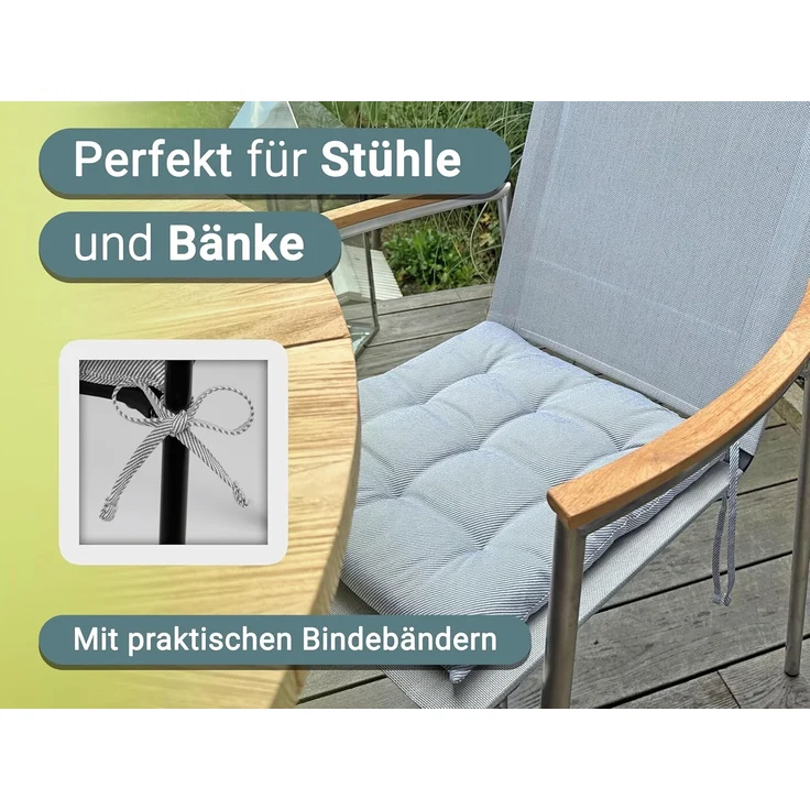 ZOLLNER Stuhlkissen, 40 x 40 x 3 cm, mit Bindebänder, für Indoor und Outdoor – Bild 2