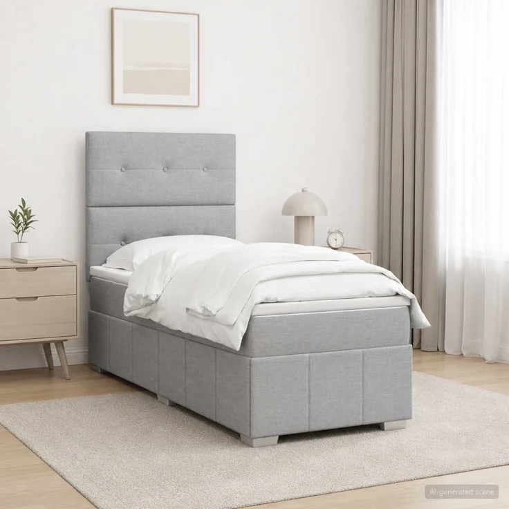 vidaXL Boxspringbett mit Matratze Hellgrau 100 x 200 cm Stoff 3454071 – Bild 1