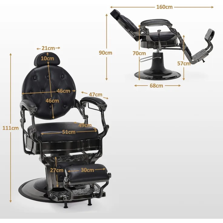 Barberpub Friseurstuhl mit Kopfstütze, Hydraulische Friseursessel 2933, mit Retro/Vintage Stil, 360° Drehbar, Barber Stuhl Kunstleder, 113 × 68 × 109 cm (Schwarzes Titan)