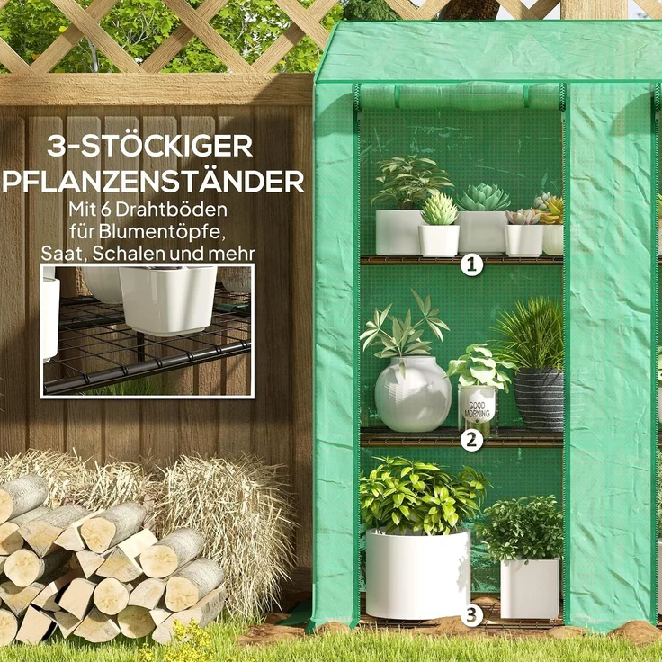 Outsunny Gewächshaus, Stahl, Kunststoff, Grün, 143L x 46B x 151H cm – Bild 5