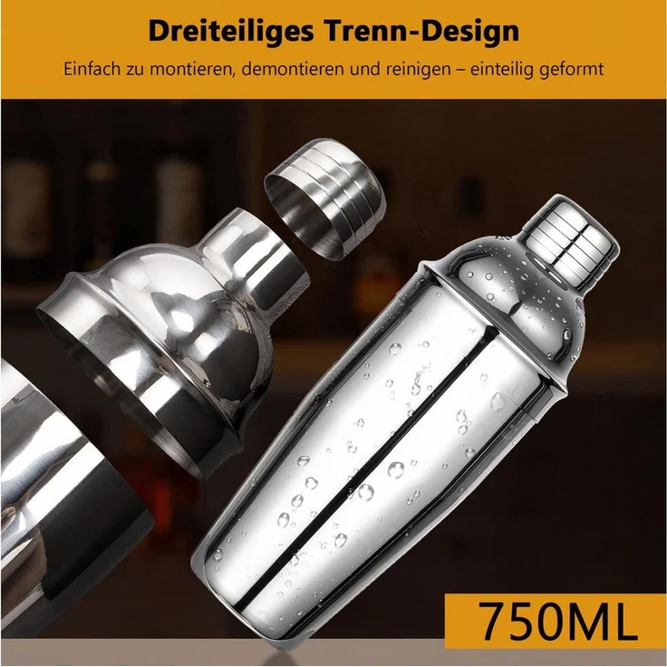 GLIESE Cocktail-Set Edelstahl Cocktail Shaker Set 12-teiliges mit Bar Zubehör, (12-tlg, Cocktail Shaker Setz), 750ml, mit Bambus-Ständer – Bild 4