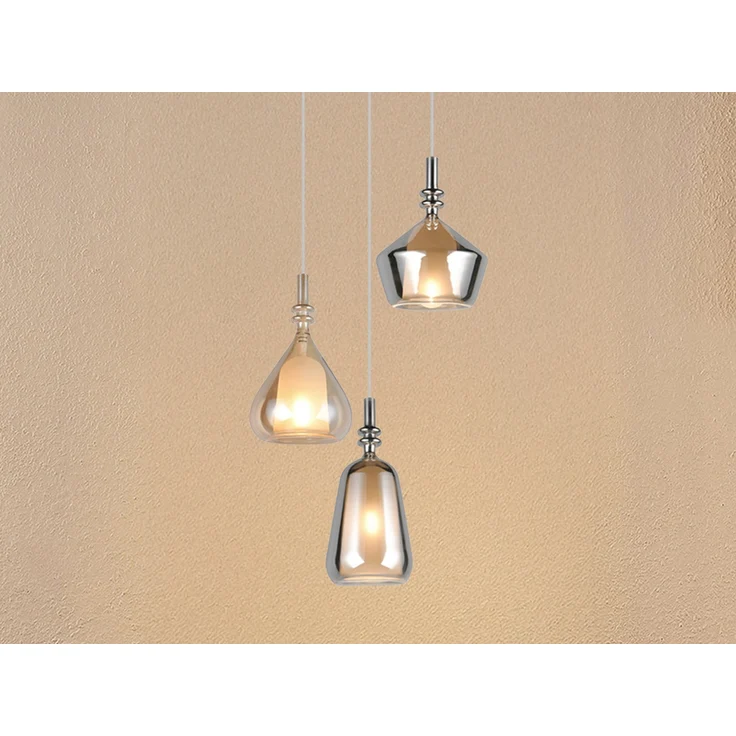 LED Cluster Pendelleuchte 3-flammig Glas Bernstein & Chrom verspiegelt, Ø 35cm – Bild 1