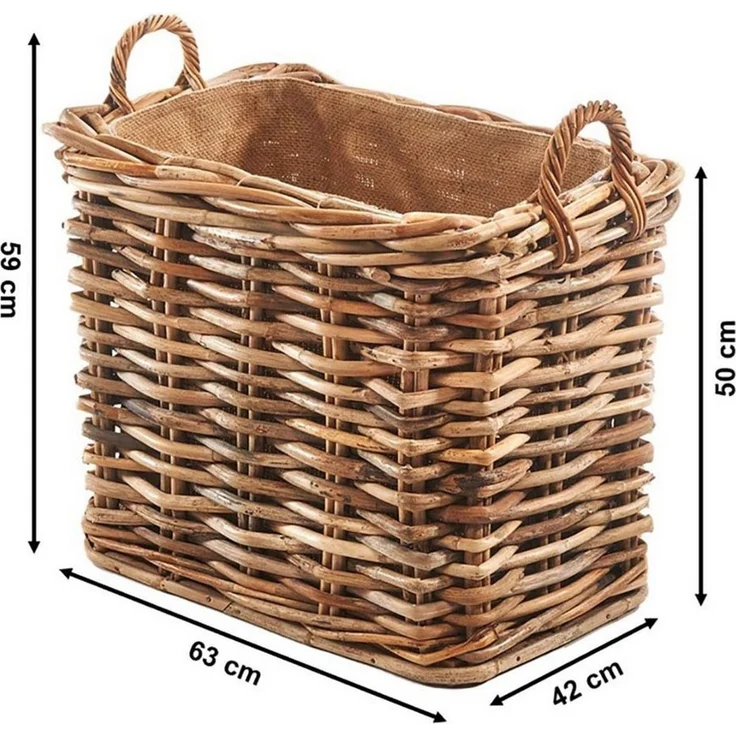 Kobolo Kaminholzkorb Holzkorb Korb Rattan cane mit abnehmbarem Jutestoff, Innenmaße: 51x30x45 cm – Bild 3