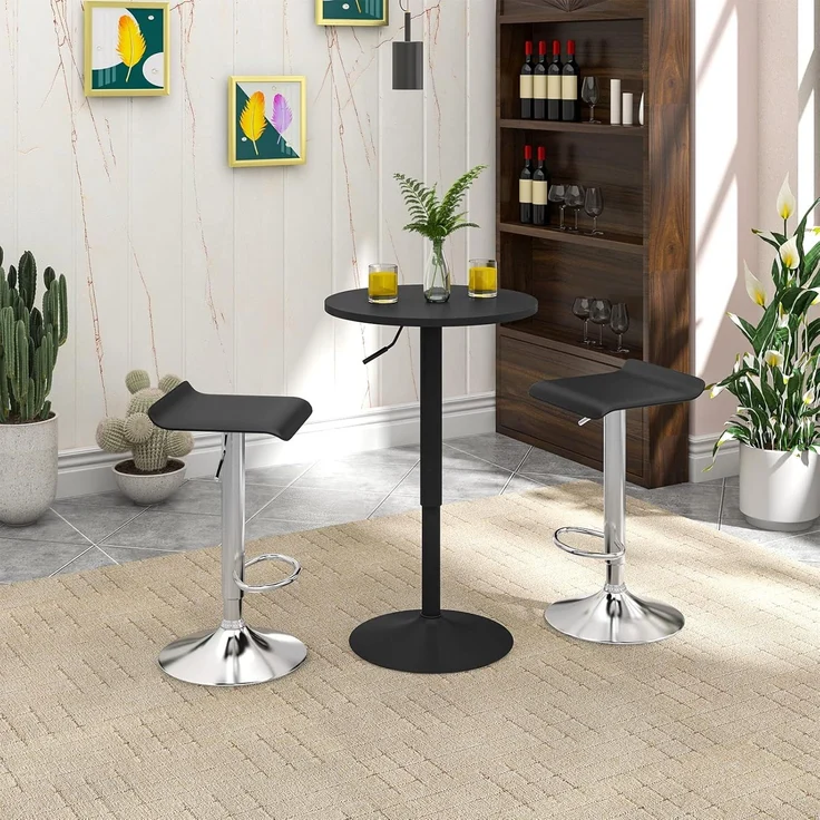 WOLTU Bartisch Stehtisch, höhenverstellbarer Tisch 69,5-91,5 cm, multifunktionaler Partytisch in Wohnzimmer Küche Balkon, Bistrotisch aus MDF Metall, Schwarz, BT35sz – Bild 6