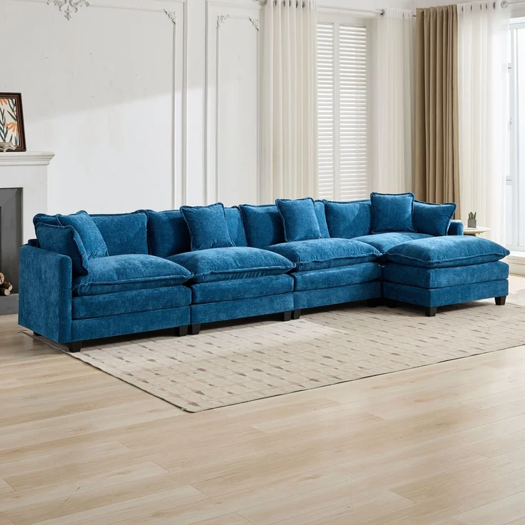 ZUBALIYA Sofa mit LED - Beleuchtung, mit Chenille - Bezug, mit Cordbezug, modular aufgebaut, aus Chenille, für Wohnzimmer und Apartments – Bild 8