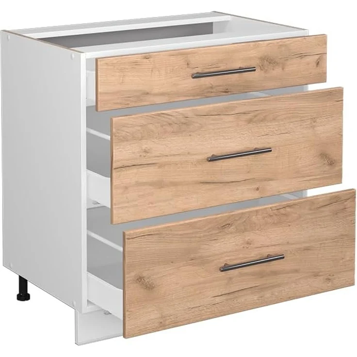 Badschrank Fame-Line Goldkraft Eiche 80 x 82 cm mit 3 Schubladen, ohne Arbeitsplatte Vicco – Bild 4