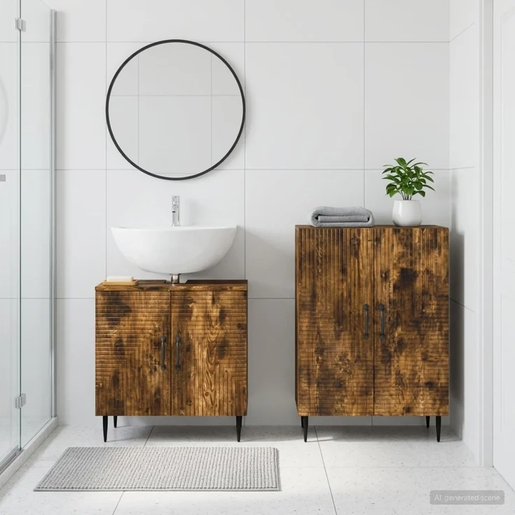 vidaXL 2-teiliges Badezimmer Schrank Set HAARLEM Raucheiche 3417617 – Bild 1