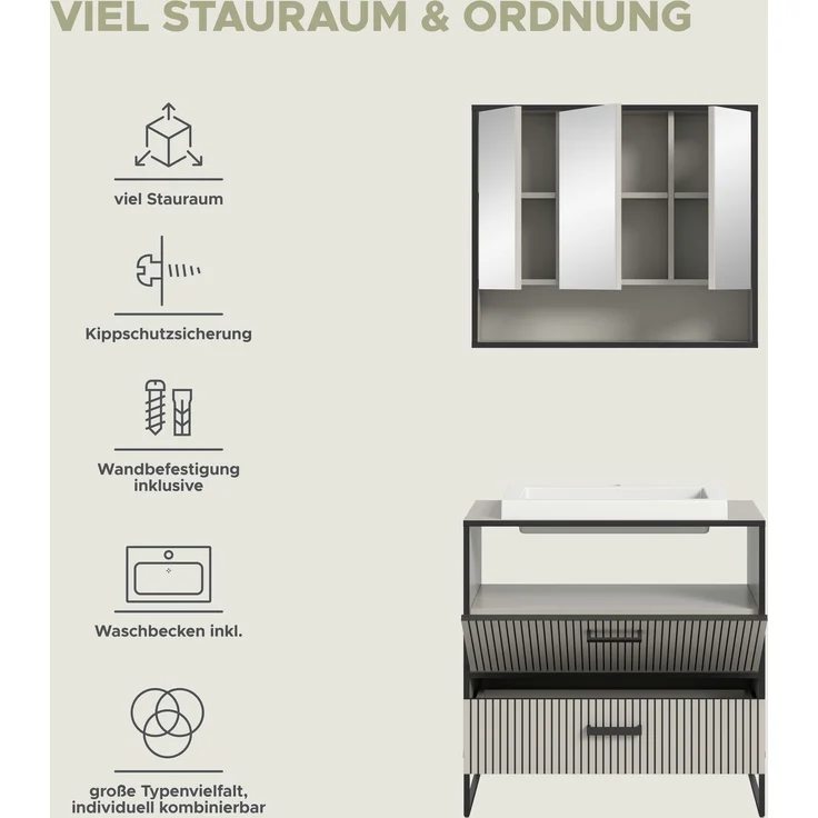 Badkombination (B/H/T: 80x192x48 cm) in Kaschmir Nachbildung – Bild 10
