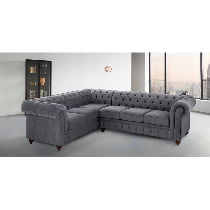 Home affaire Chesterfield-Sofa Chesterfield Ecksofa, Luxus-Microfaser weich, hochwertige Knopfheftung, langer Schenkel rechts