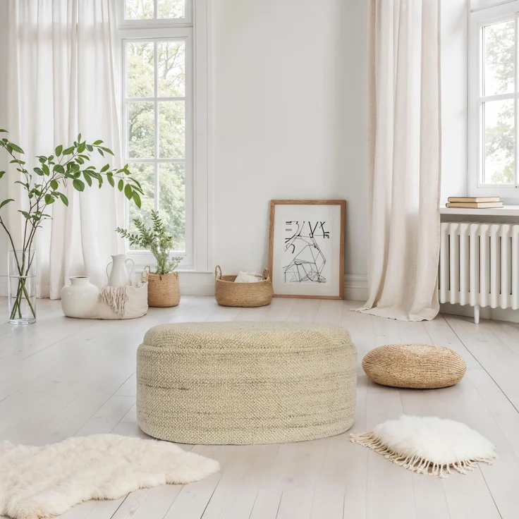 Sitzhocker mit Stauraum Wolle oval 81cm Braun abnehmbarer Deckel Wohnzimmer Schlafzimmer – Bild 2