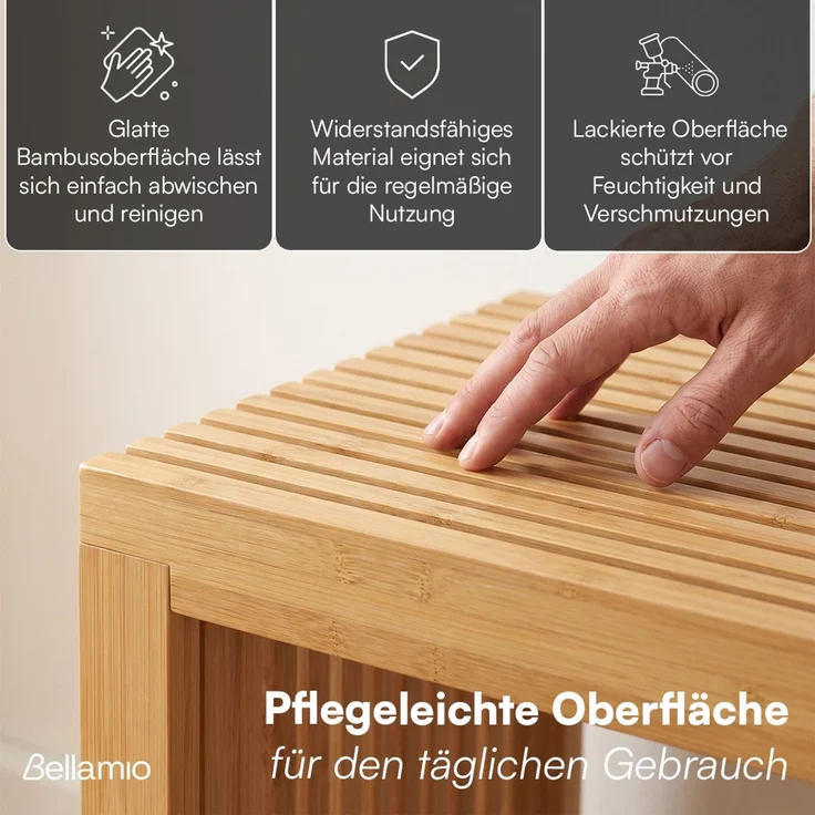 Bellamio 'Sava' Sitzbank, Bambus, natur, Holzbank ohne Lehne, 45x33x100 cm, bis 250 kg belastbar – Bild 3