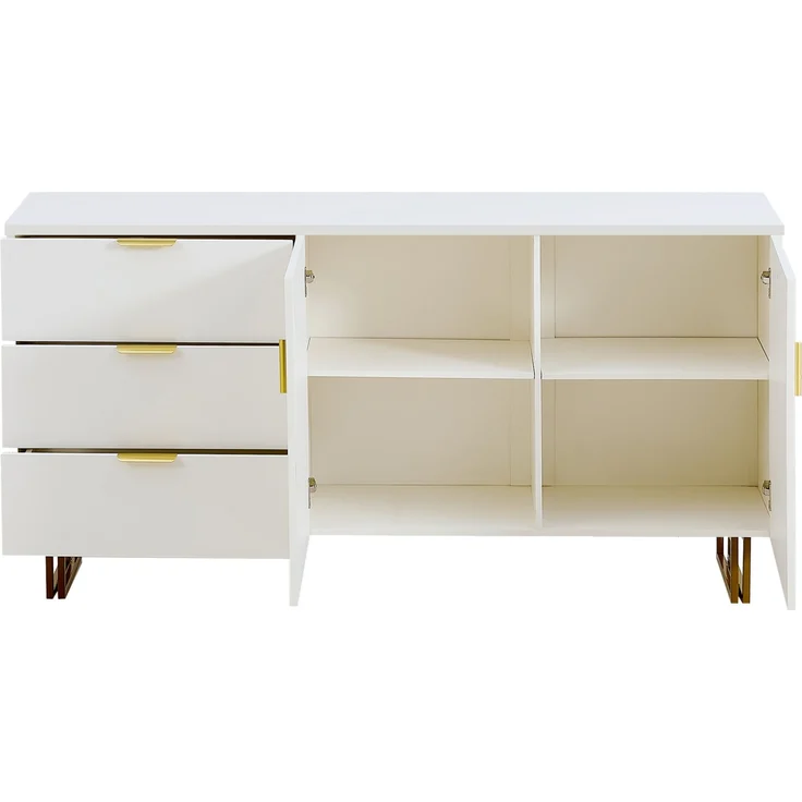 DESVIAE Sideboard mit 3 Schubladen und 2 Türen 160x81,5x40 cm MDF Weiß – Bild 8