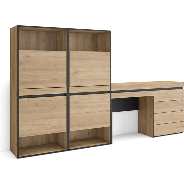 Skraut Home | Schuhregal, Schuhschrank | Schuhaufbewahrung | 247 x 145 x 35 cm | Für Schlafzimmer, Zimmer | Kommode mit Schubladen | Schminktisch | Moderner Stil | Eiche