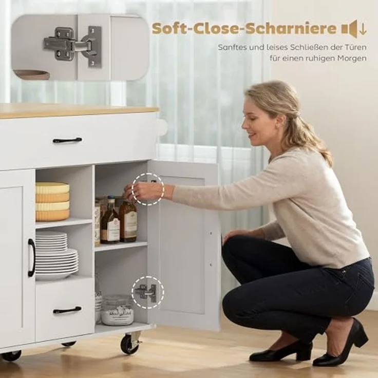 HOMCOM Servierwagen Küchenwagen, (Küchenrollwagen, 1 St, Küchenwagen auf Rollen), mit Rollen, Handtuchstange, Weiß – Bild 5