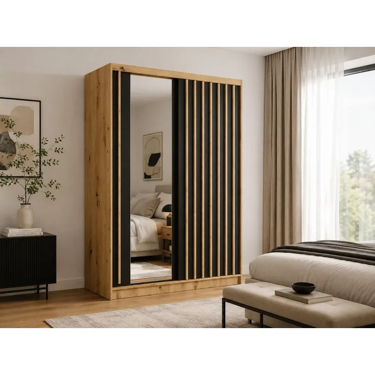 Home affaire Kleiderschrank VILLEFRANCHE modern mit viel Stauraum, Fächer & Kleiderstange, Spiegel Garderobe in 3 Breiten (155, 205, 248 cm), erhältlich in 3 Farben