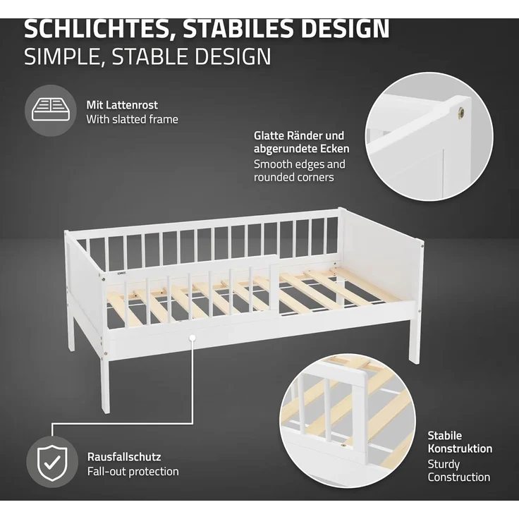 ML-DESIGN Kinderbett Bodenbett Juniorbett inkl. Lattenrost Einzelbett für Kinder Jugendbett, Junior-Bett mit Rausfallschutz & Matratze Bettrahmen aus MDF / Kiefer – Bild 5