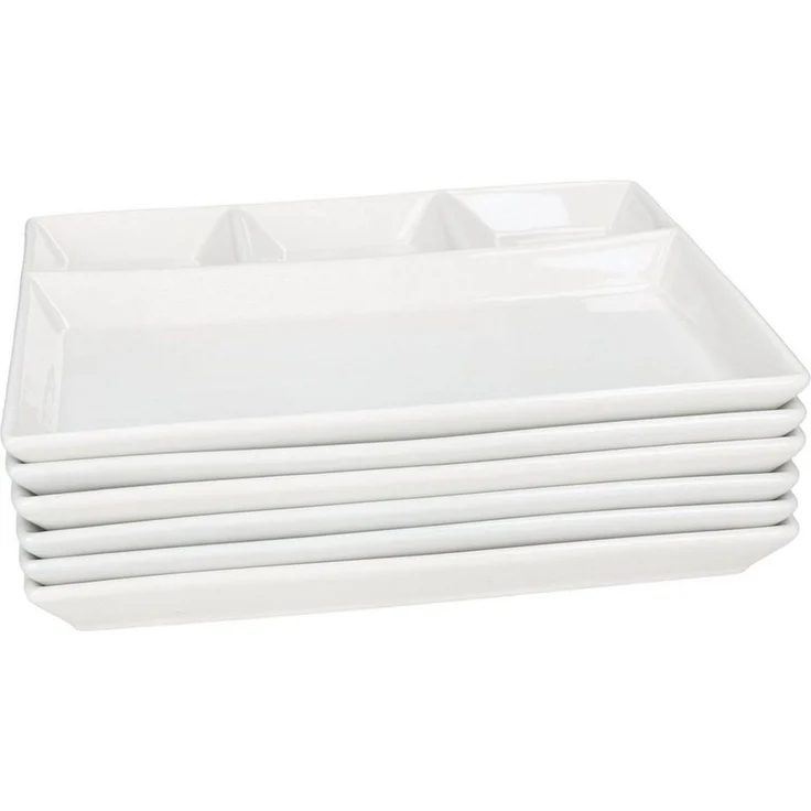 MamboCat Frühstücksteller 6er Set Fondueteller weiß 23x18 cm mit 4 Fächern Raclette Fondue Dip – Bild 4