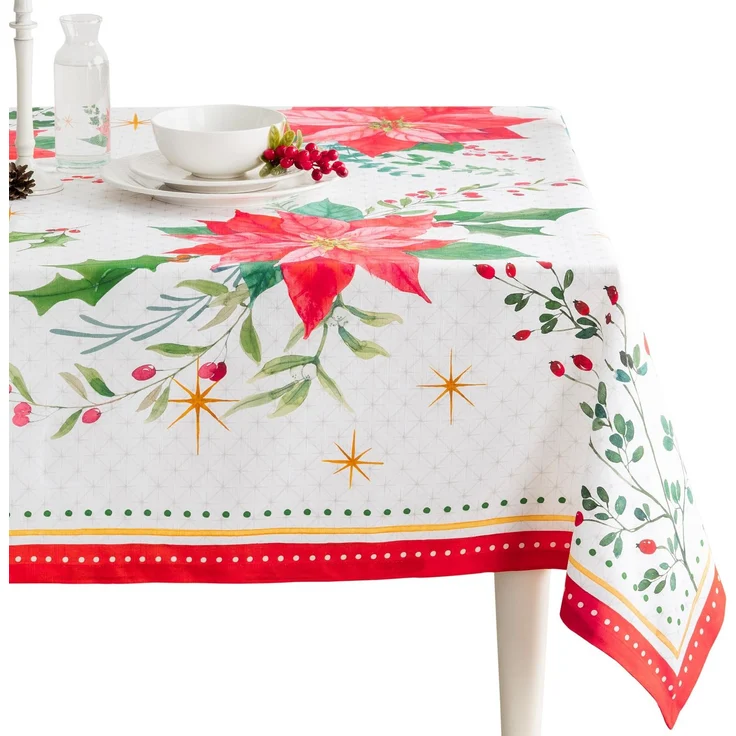 Maison d' Hermine Tischdecke rechteckig, 137,2x182,9 cm, 100% Baumwolle, wiederverwendbar, dekorativ, für Alltag, Esszimmer, Bauernhaus, Zuhause, Party, Feste und Hochzeit, Weihnachtsstern