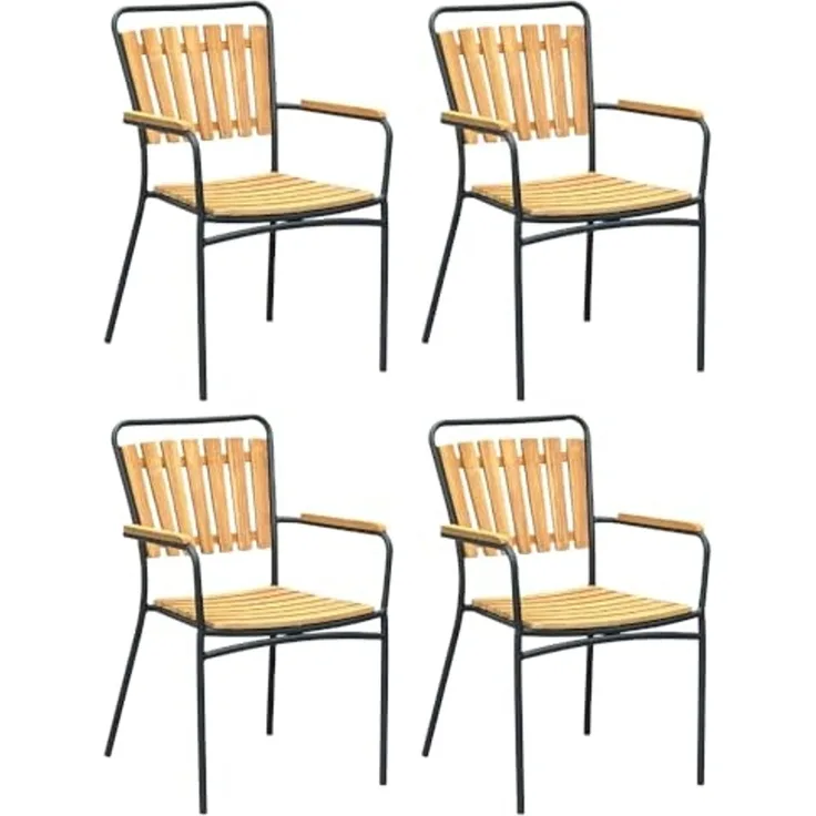 Gartenstuhl 4er Set MARTA - Teak, Schwarz | Stapelstuhl Wetterfest Gartenstühle Outdoor Essstühle